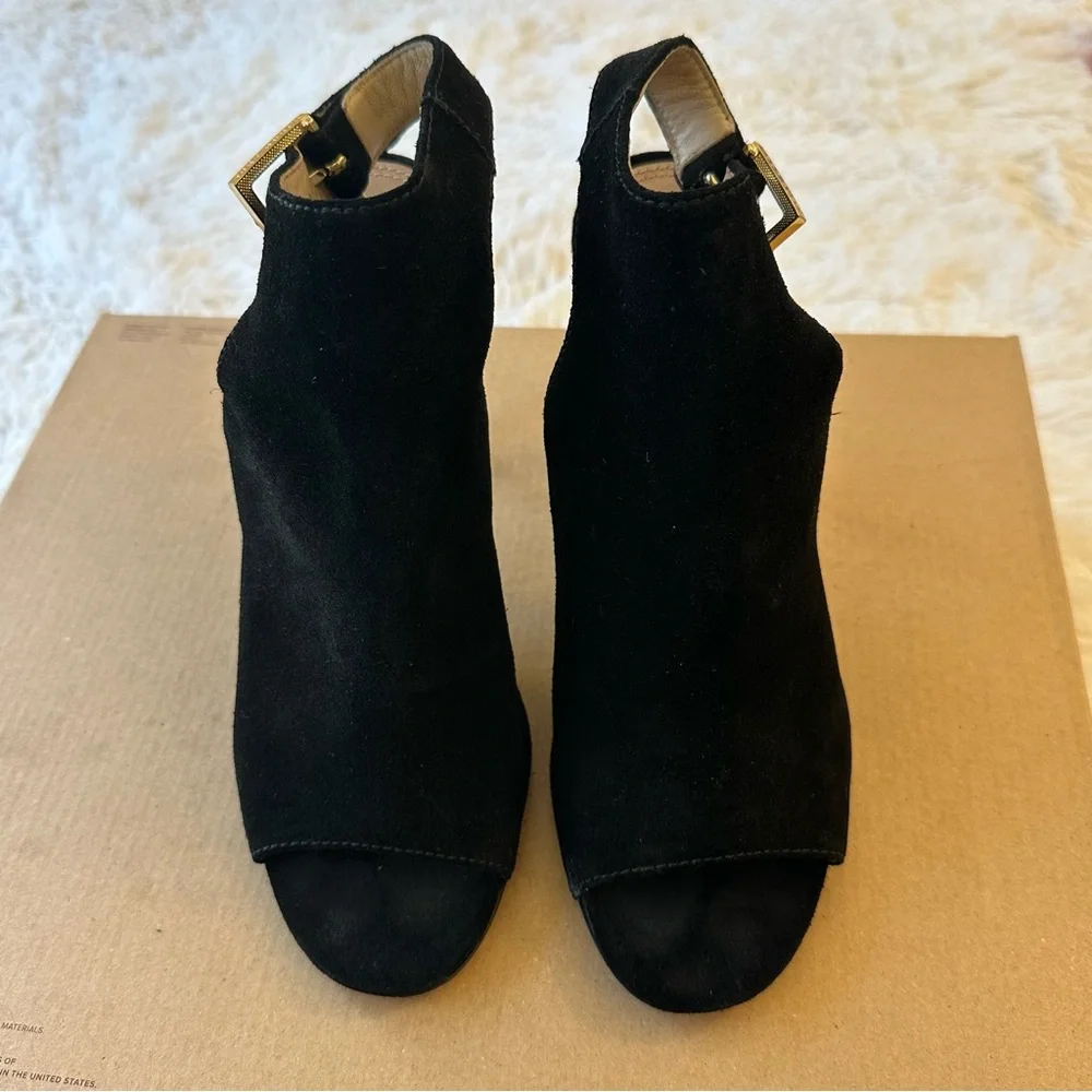 Tory Burch Britannia Black Suede Peep Toe Slingback Heels Women’s Size 8